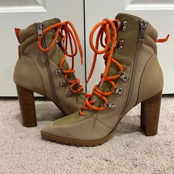 Steve Madden Tan Karey Leather Pointed Toe Lace-up Boots Size 8 - Picture 5 of 10